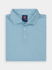 Folded light blue golf polo shirt adorned with a subtle flame pattern