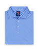 Folded blue patterned polo shirt with a soft flame printed design, featuring a collar and three buttons