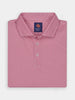 Folded pink polo shirt featuring a soft flame print, a classic collar, and three buttons down the front