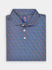 Folded multicolored zodiac pattern polo shirt on a white background