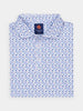 Folded men's button-down shirt with a colorful zodiac pattern on a white background