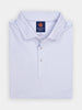 White polo shirt with a small blue fleur de lis pattern, folded neatly