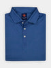 Folded blue fleur de lis shirt with a collar and three white buttons, with a Donald Ross label.
