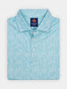 Folded light blue patterned polo shirt with a subtle white sponge design