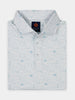 White performance golf polo with light blue tequila pattern