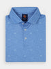 Blue golf polo shirt with a repeating tequila pattern