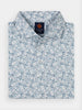 Folded floral-patterned collared golf polo shirt with a blue and white design