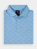 Light blue polo shirt with small navy golf flag patterns, neatly folded