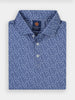 Blue collared polo shirt with a baseball pattern, neatly folded