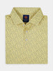 Yellow polo shirt with repeating navy baseball-themed icons, folded neatly