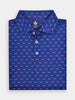 Blue polo shirt with red and white dual American flag pattern, neatly folded