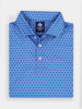 Folded blue polo shirt with a red and blue democrat donkey pattern