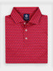 Red collared shirt with small blue and white republican elephant pattern