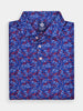 Blue polo shirt for golf with patriotic ribbon design