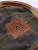 Close up of brown leather shoe bag for golfers made by Donald Ross