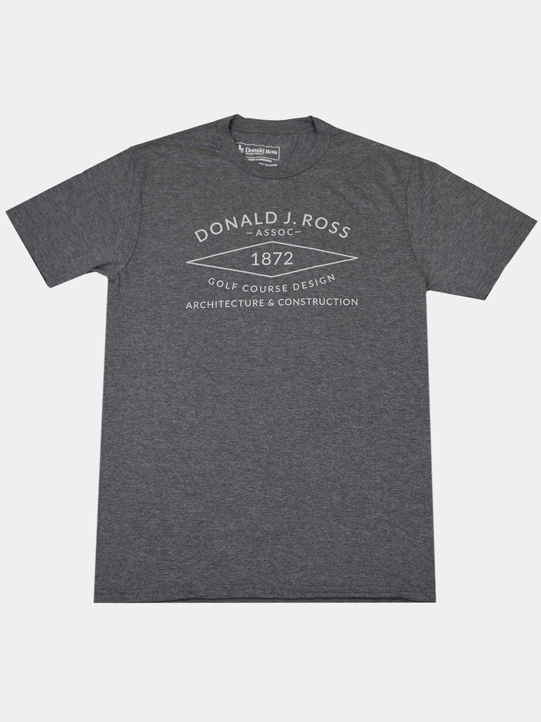 Gray T-shirt with white text reading "Donald J. Ross Assoc. 1872, Golf Course Design, Architecture & Construction"