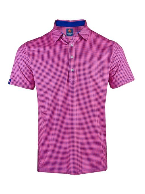 navy blue and pink polo shirt