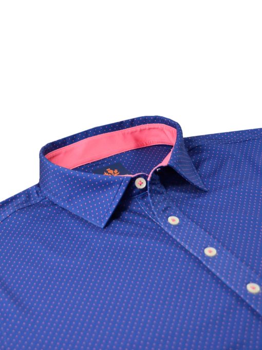 Mens Performance SPORT Golf Polo Shirt - Dot Print - Navy Blue / Peony Pink