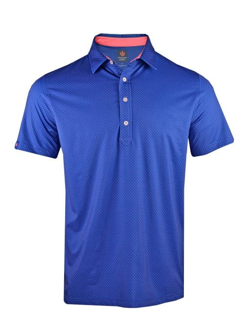 Mens Performance SPORT Golf Polo Shirt - Dot Print - Navy Blue / Peony Pink
