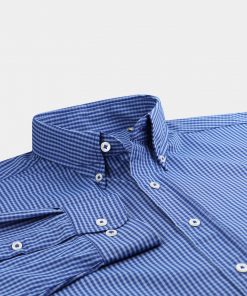 Mini Plaid Woven Sportshirt - Navy/Dolphin/Light Blue DR670-121-400