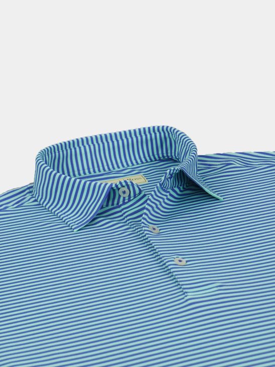 Men's Striped Golf Polo - Azure / Turquoise